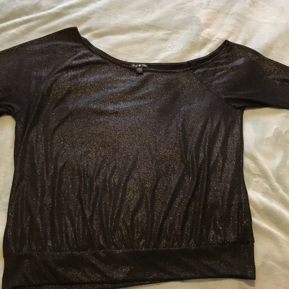 Black Sparkly Off the Shoulder Shirt